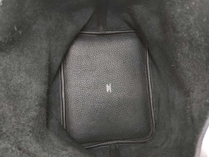HERMES Picotin Taurillon Noir Handbag with Silver Hardware and O Stamp