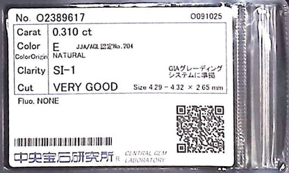 0.310ct E SI-1 VERY GOOD/VG/GD NONE NATURAL 4.29-4.32X2.65mm Diamond Loose