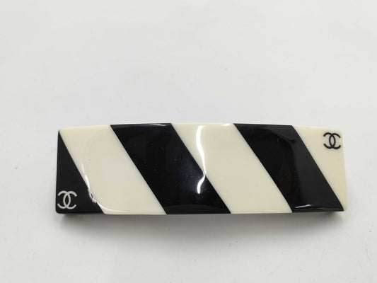 CHANEL 09A Stripe Coco Mark Barrette Hair Accessory