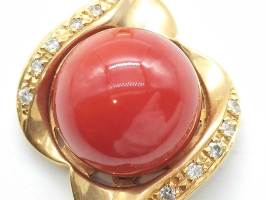 Coral necklace, diameter approximately 11.6mm, D 0.12ct, K18, 12.3g 
