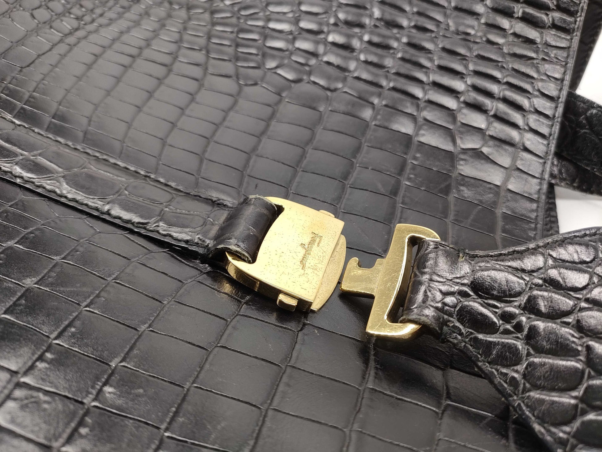 Salvatore Ferragamo Vara Vara Crocodile Embossed Tote Bag