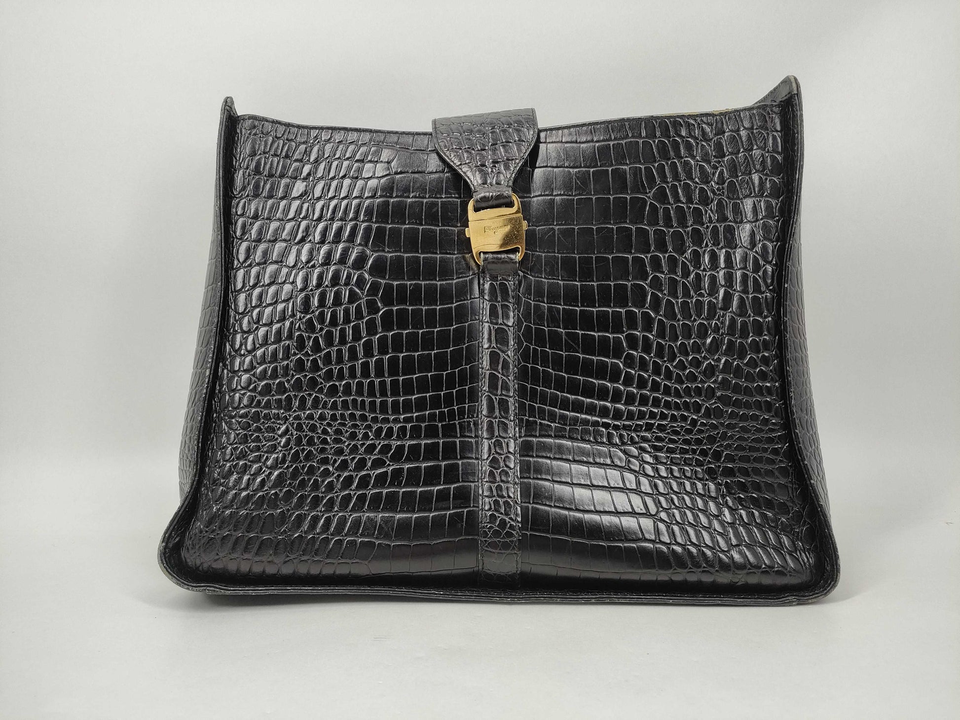 Salvatore Ferragamo Vara Vara Crocodile Embossed Tote Bag