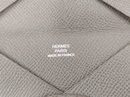 HERMES Card Case □P Engraved Etoupe Card Case, Pass Case, Business Card Case