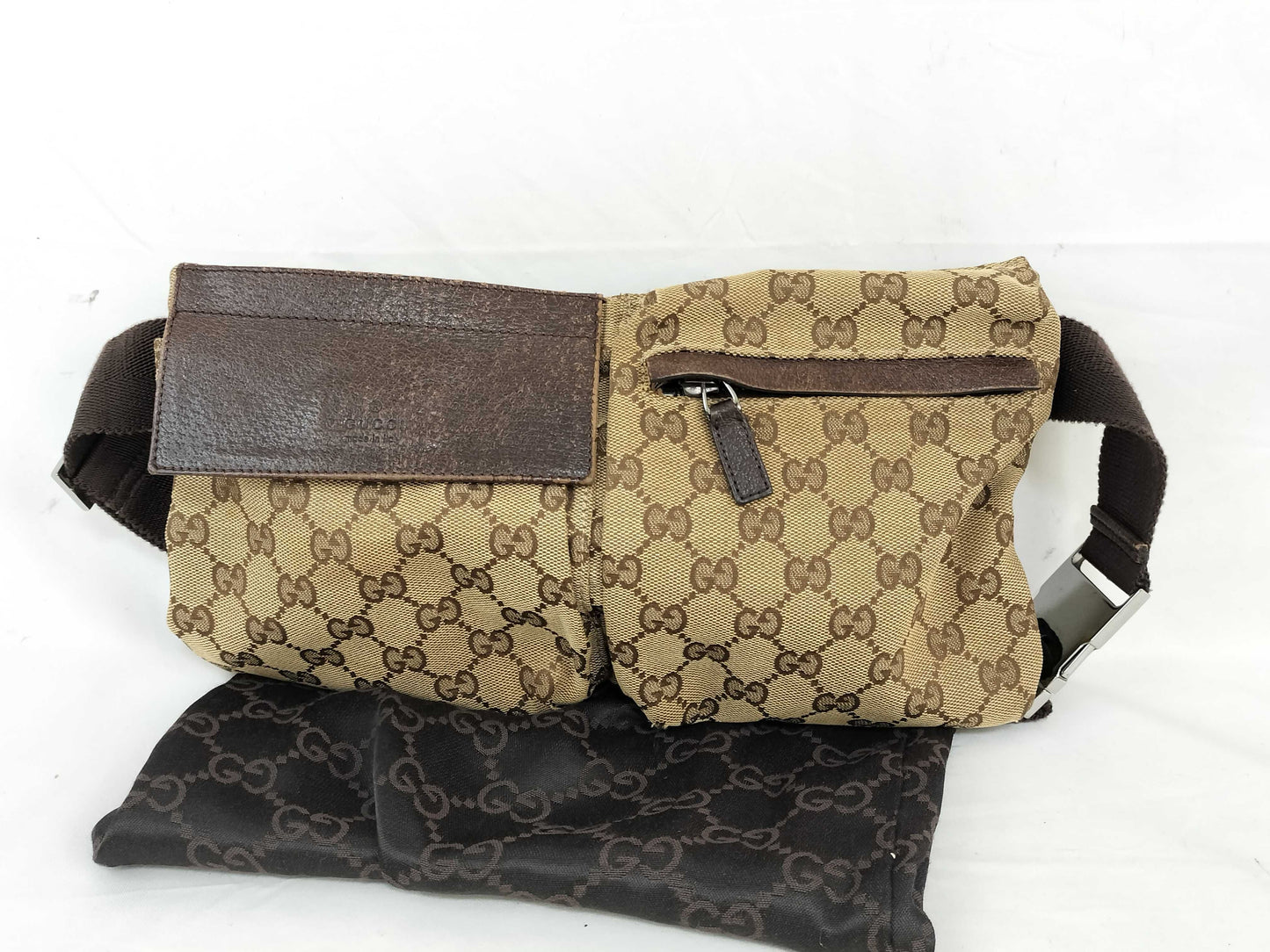 GUCCI GG Canvas Canvas x Leather Waist Pouch 28566 Waist Bag