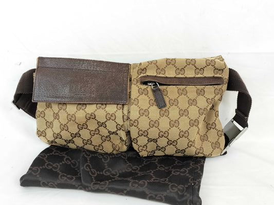 GUCCI GG Canvas Canvas x Leather Waist Pouch 28566 Waist Bag