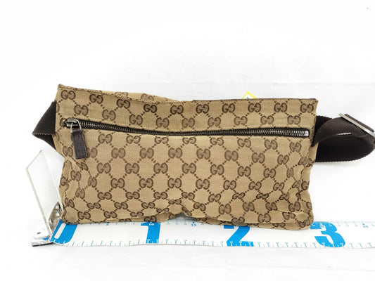 GUCCI GG Canvas Canvas x Leather Waist Pouch 28566 Waist Bag