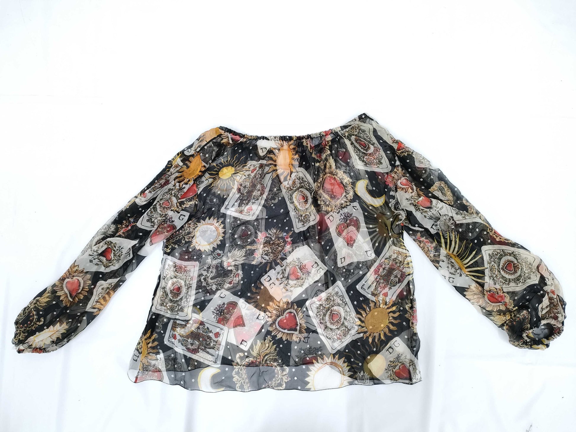 DOLCE&GABBANA Trump Print Sheer Chiffon Blouse Shirt