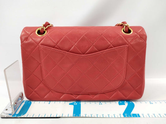 CHANEL 5242324 Lambskin Matelasse 23 Red GD Hardware Double Flap Shoulder Bag