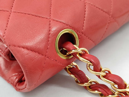CHANEL 5242324 Lambskin Matelasse 23 Red GD Hardware Double Flap Shoulder Bag