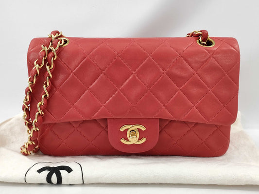 CHANEL 5242324 Lambskin Matelasse 23 Red GD Hardware Double Flap Shoulder Bag