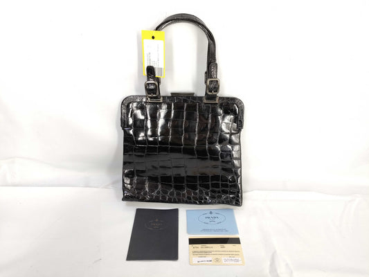 PRADA Crocodile/Clasp/Hand/Vintage Handbag