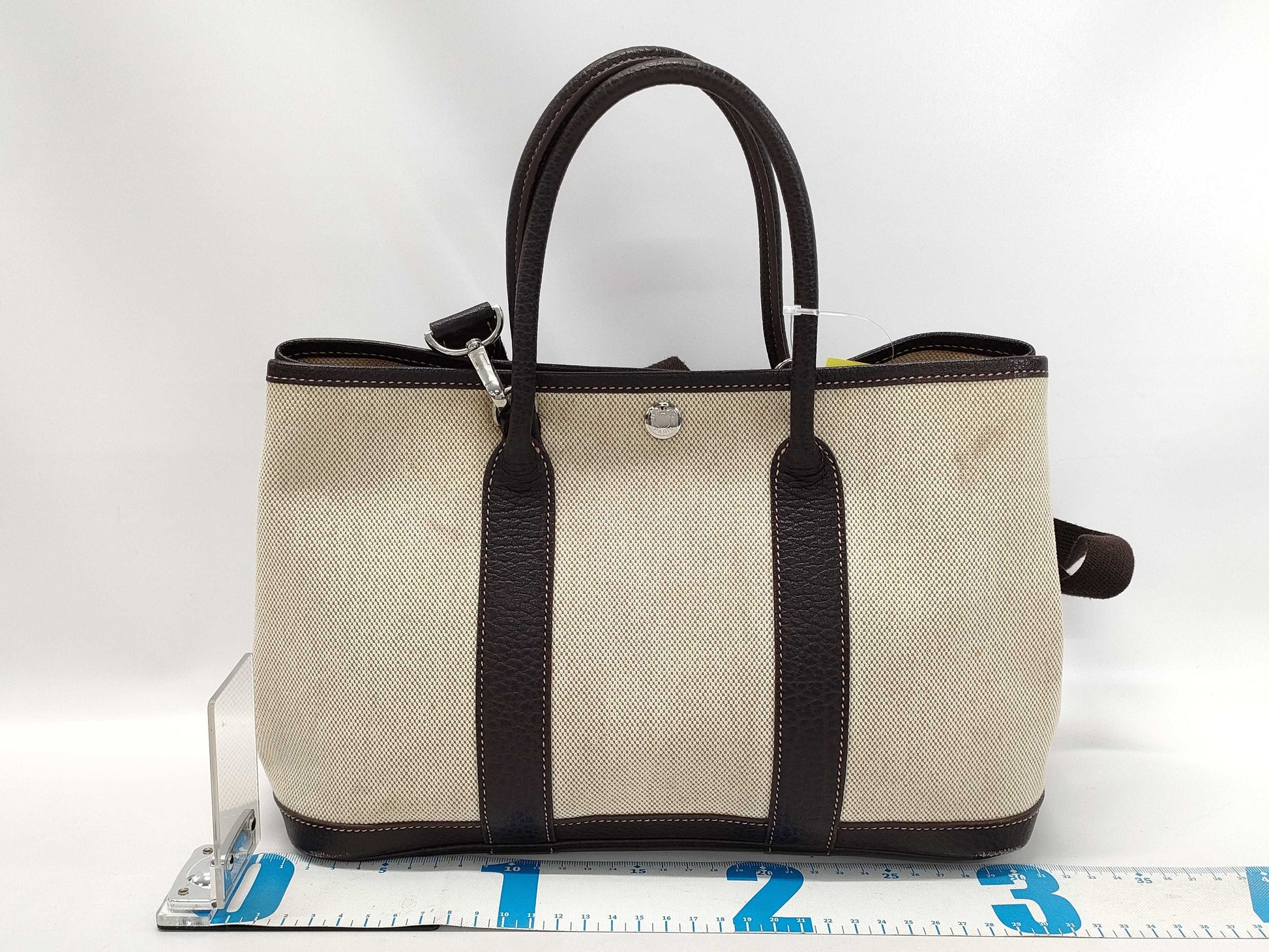 HERMES □I engraved Garden Party TPM Toile H handbag with shoulder strap