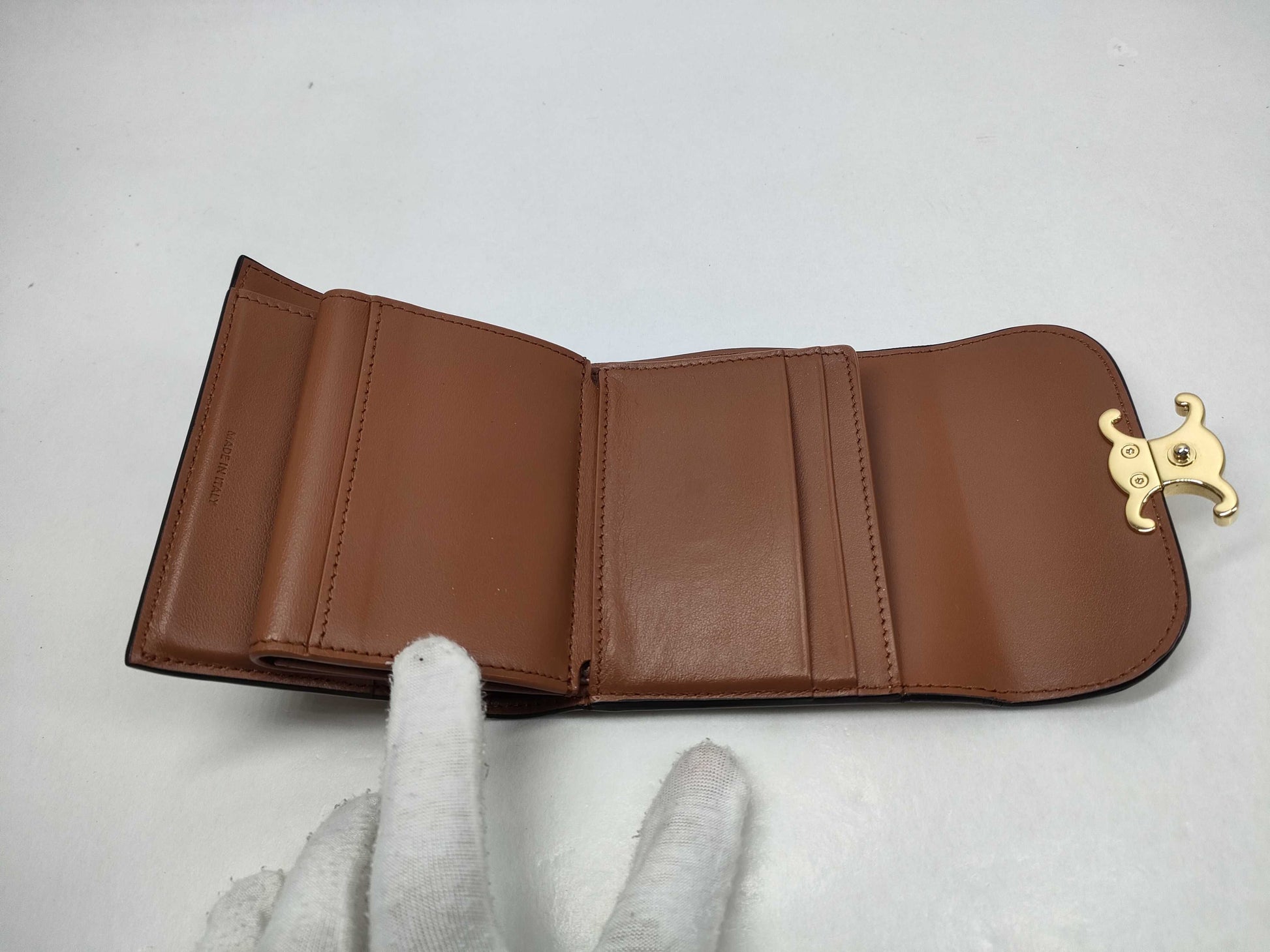 CELINE Triomphe Small Tri-fold Wallet in Leather
