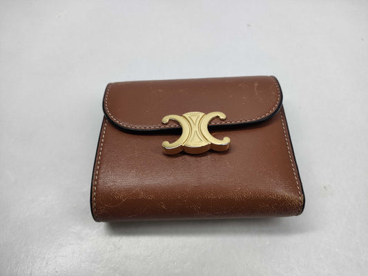 CELINE Triomphe Small Tri-fold Wallet in Leather