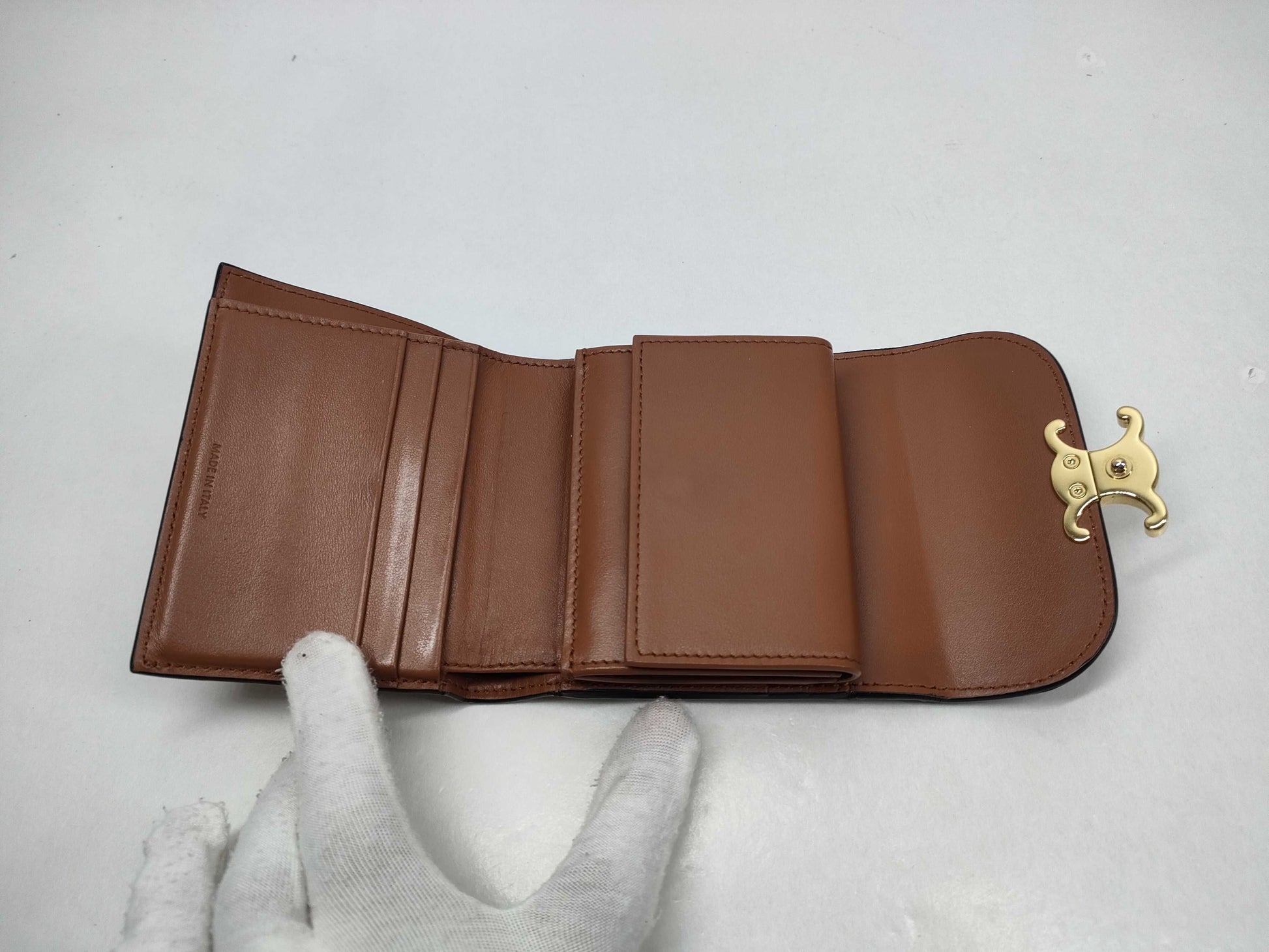 CELINE Triomphe Small Tri-fold Wallet in Leather