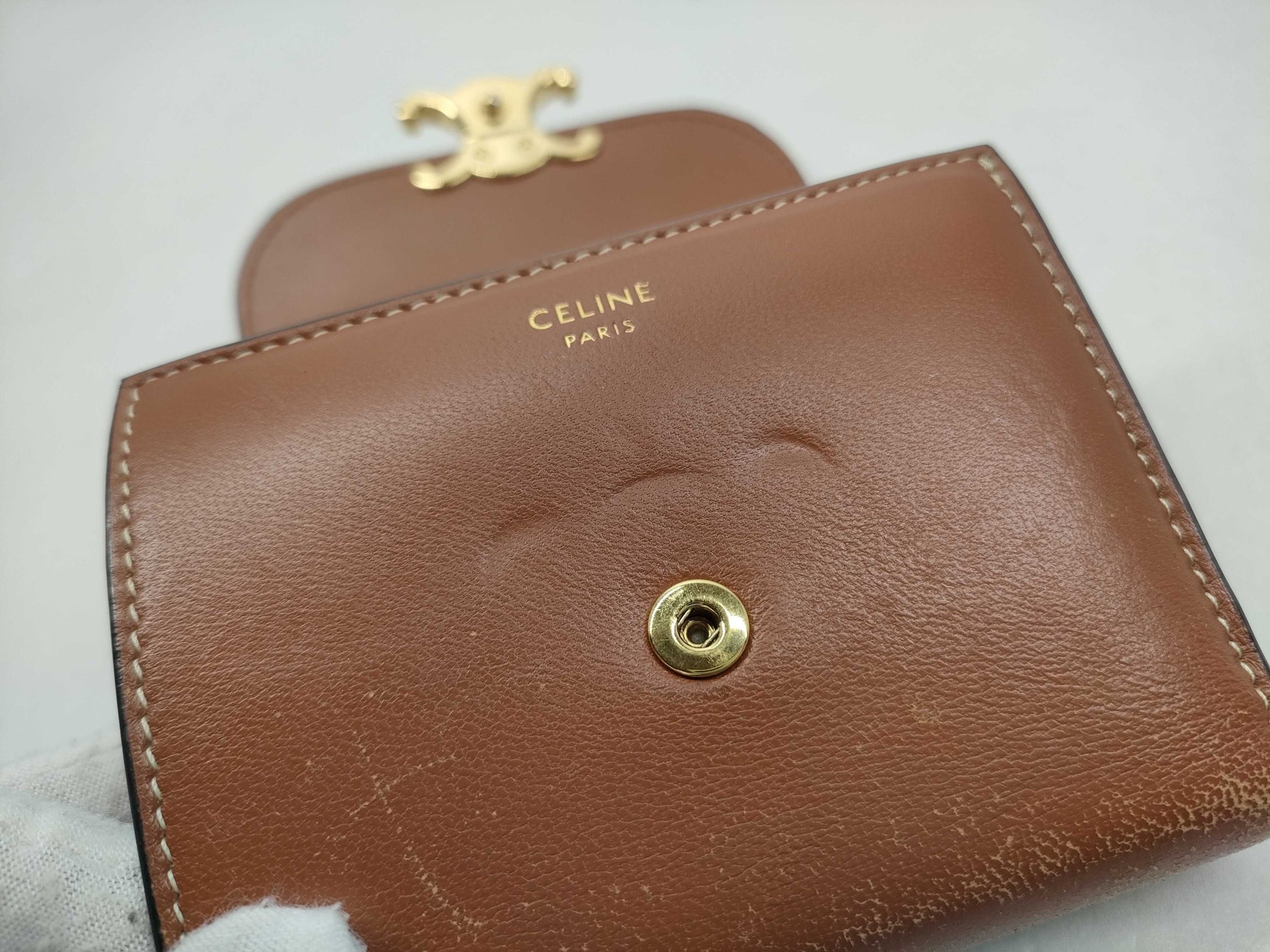 CELINE Triomphe Small Tri-fold Wallet in Leather