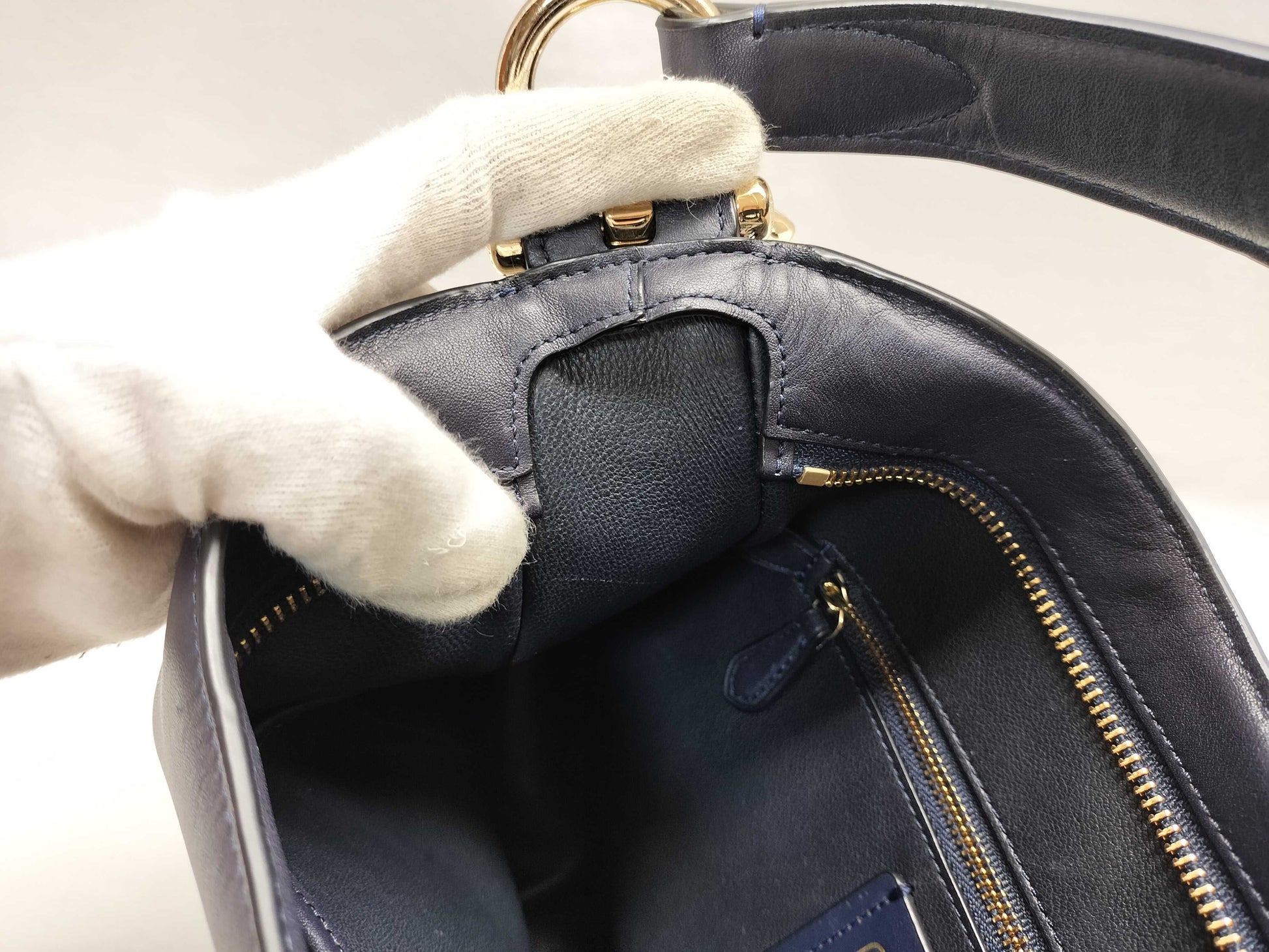 COACH Leather 2-Way Shoulder Bag 54446 Navy Shoulder Bag