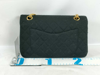 CHANEL Matelasse Jersey Black Double Flap Shoulder Bag