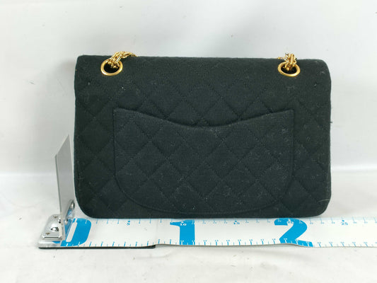 CHANEL Matelasse Jersey Black Double Flap Shoulder Bag
