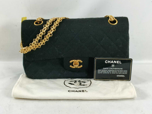 CHANEL Matelasse Jersey Black Double Flap Shoulder Bag