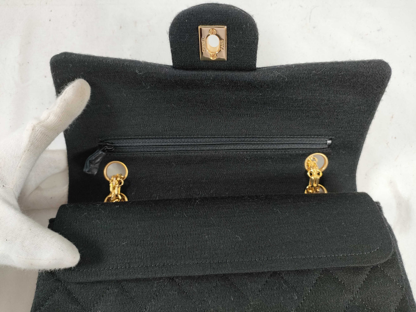 CHANEL Matelasse Jersey Black Double Flap Shoulder Bag