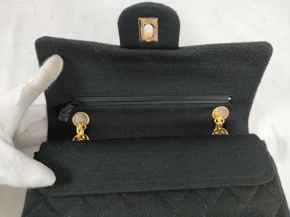 CHANEL Matelasse Jersey Black Double Flap Shoulder Bag