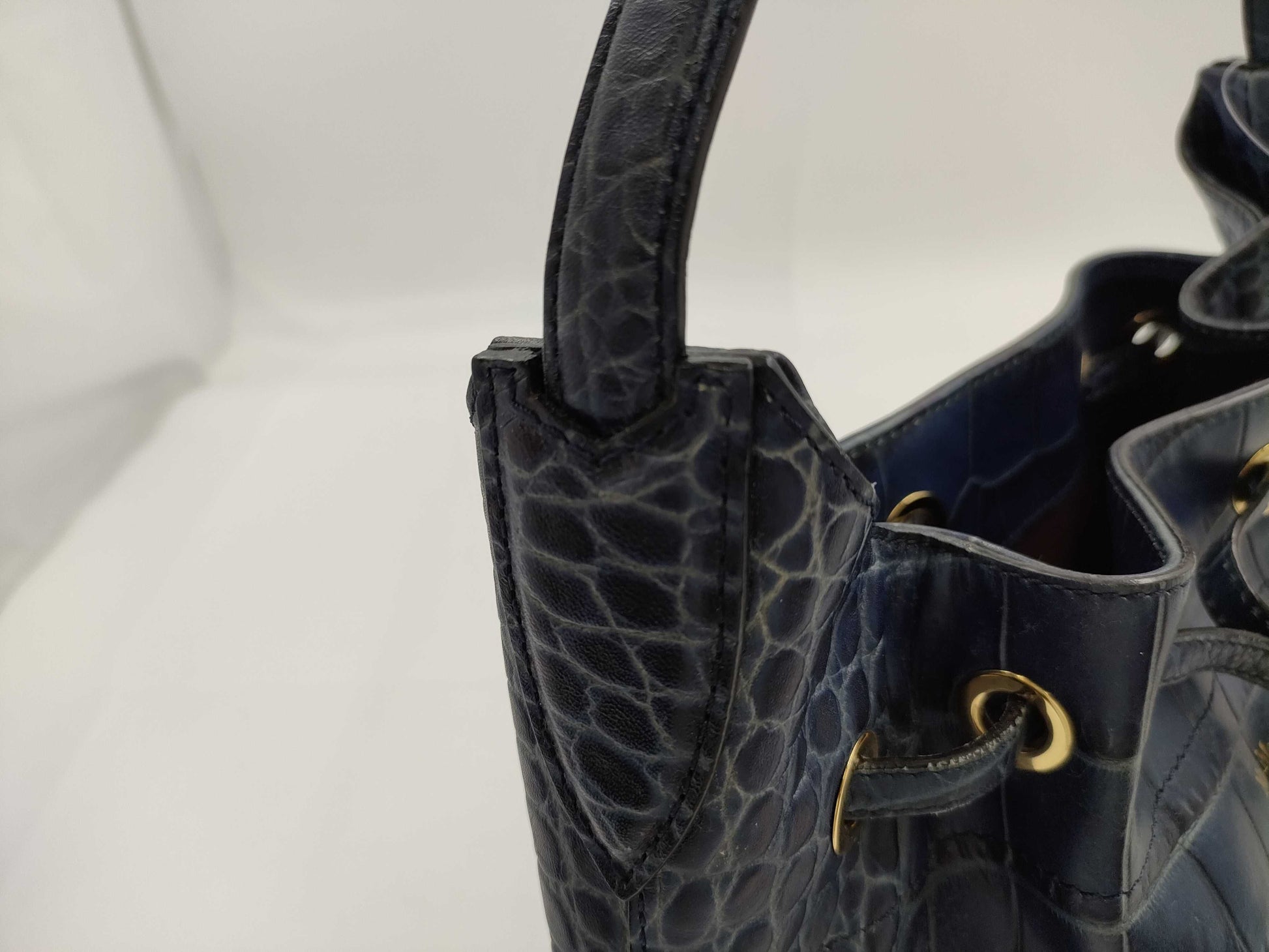 MaxMara Embossed Crocodile Drawstring Tote Bag