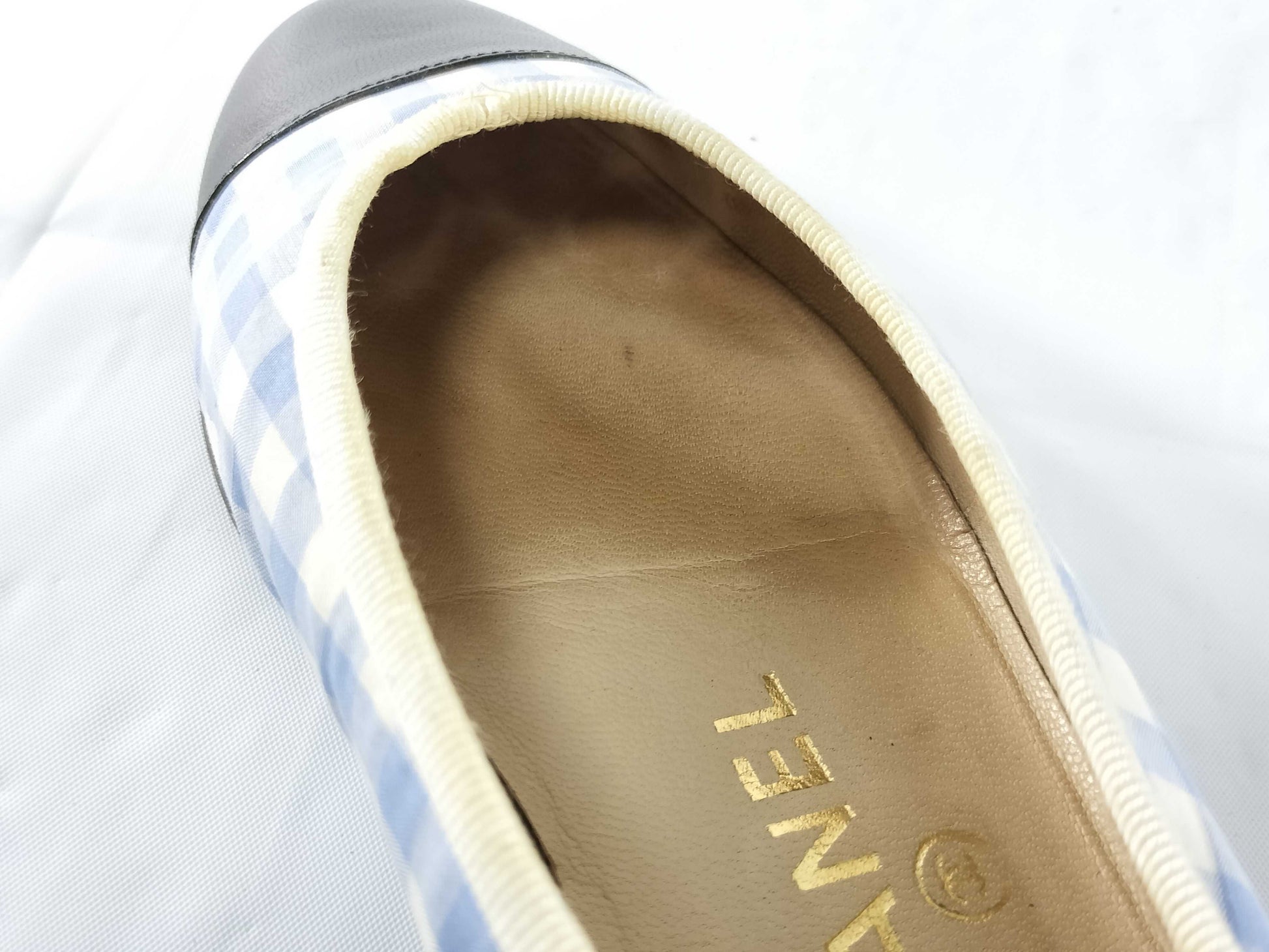 CHANEL Gingham Check Ribbon Flat Shoes Other Shoes