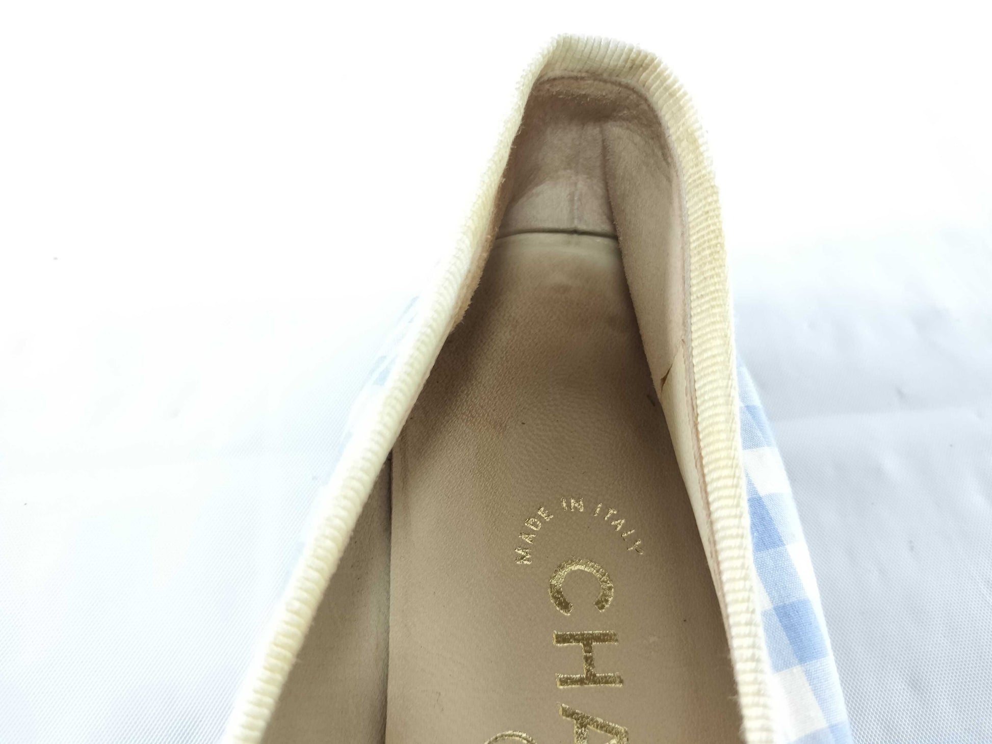 CHANEL Gingham Check Ribbon Flat Shoes Other Shoes
