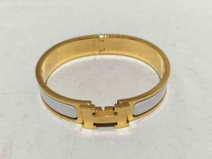 HERMES Click Clack PM/White/Gold Bracelet/Bangle
