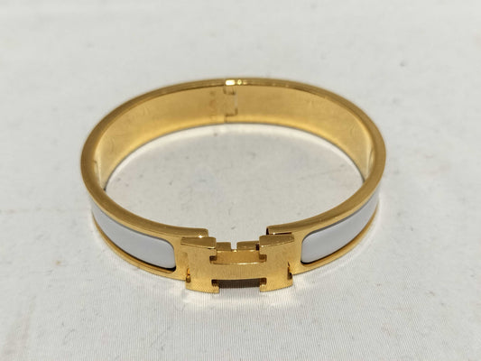 HERMES Click Clack PM/White/Gold Bracelet/Bangle