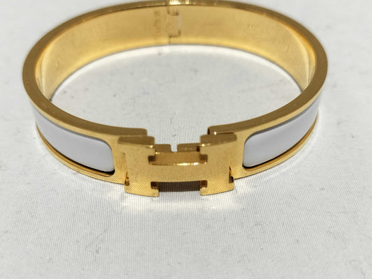 HERMES Click Clack PM/White/Gold Bracelet/Bangle