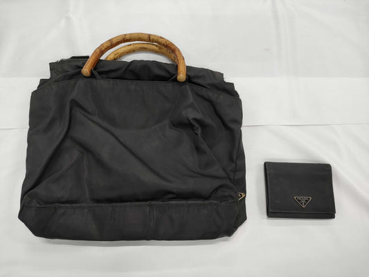 PRADA Nylon Bamboo Handbag/Tri-fold Wallet
