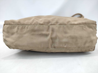 PRADA Nylon Hand Tote Bag/Beige/Silver Hardware/Triangle Plate Tote Bag