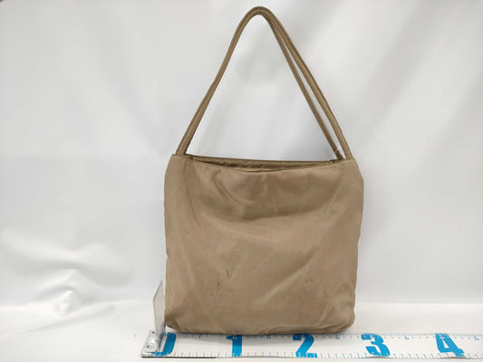 PRADA Nylon Hand Tote Bag/Beige/Silver Hardware/Triangle Plate Tote Bag