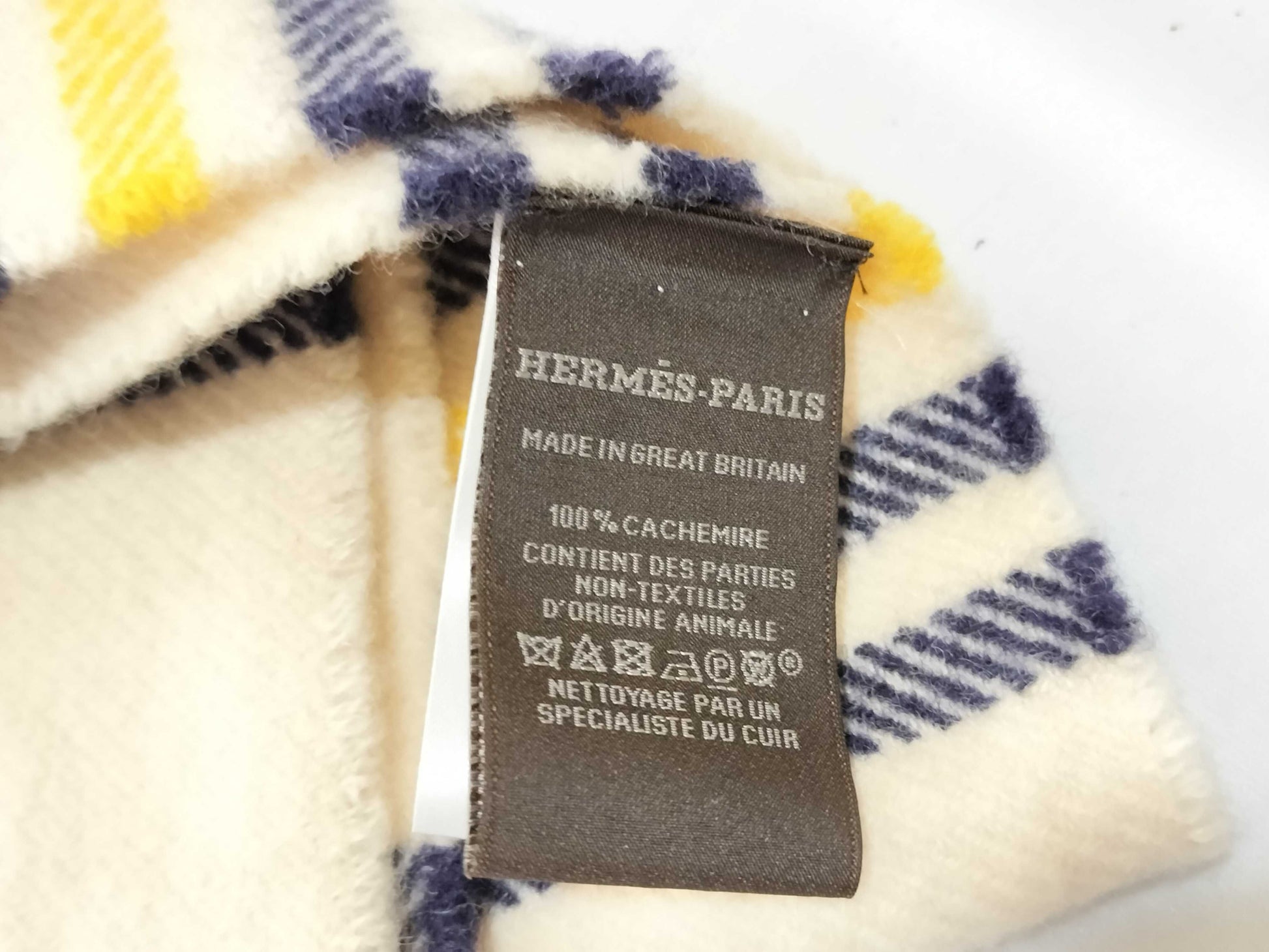 HERMES 100% Cashmere Scarf Check Pattern *One logo leather tag is missing Other Apparel