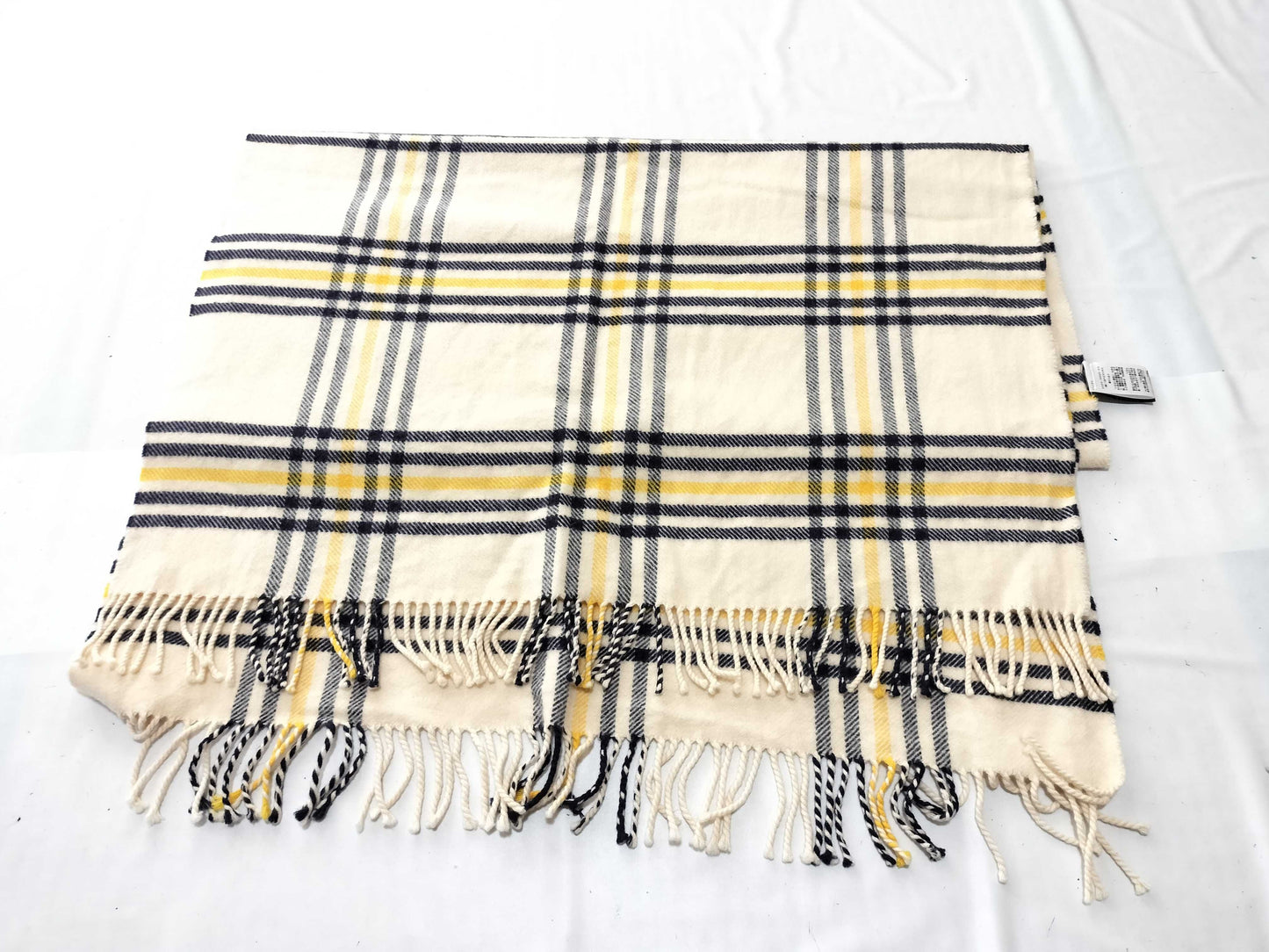 HERMES 100% Cashmere Scarf Check Pattern *One logo leather tag is missing Other Apparel