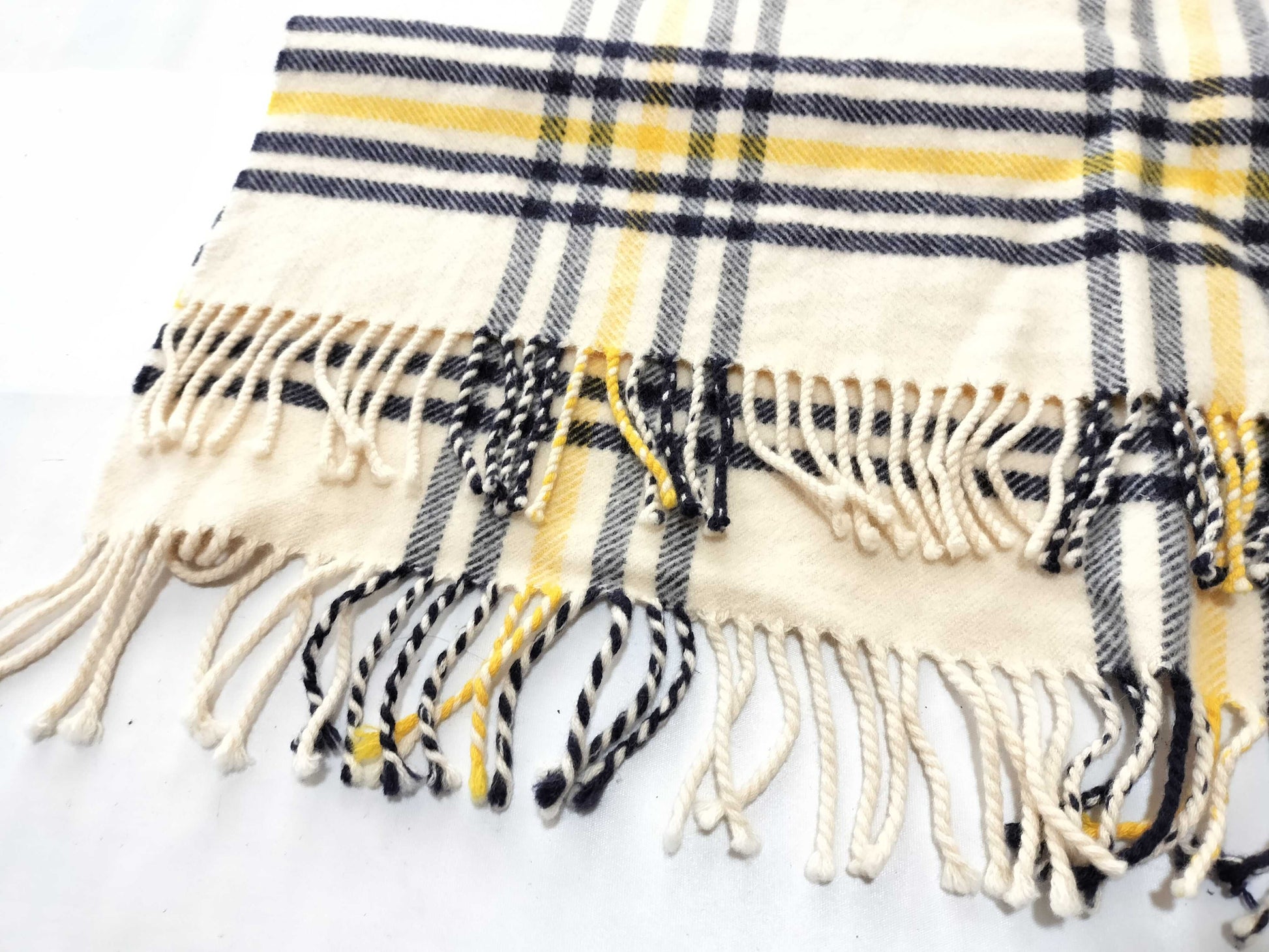 HERMES 100% Cashmere Scarf Check Pattern *One logo leather tag is missing Other Apparel