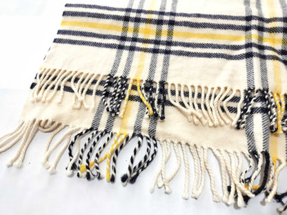 HERMES 100% Cashmere Scarf Check Pattern *One logo leather tag is missing Other Apparel