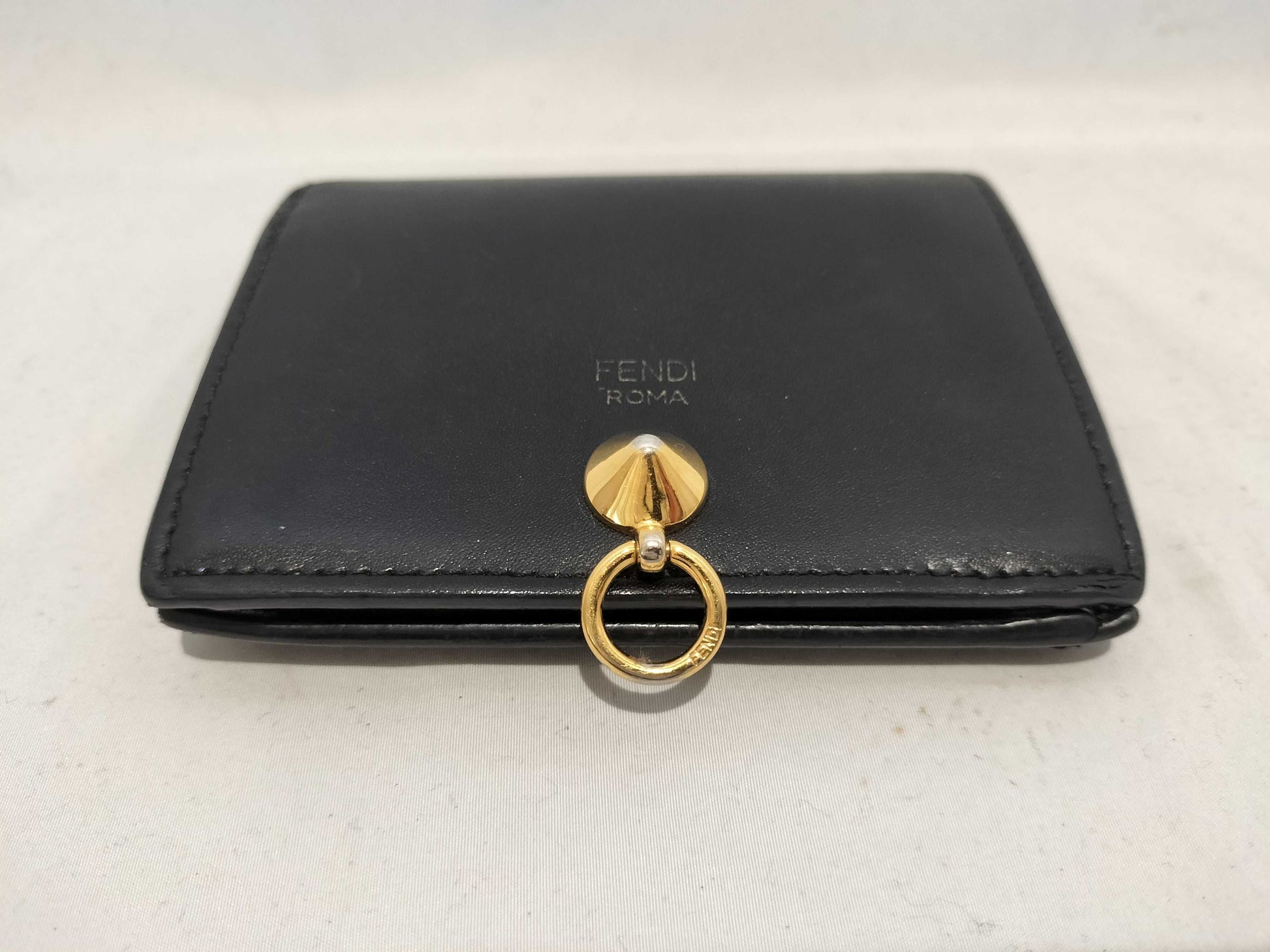 FENDI Leather Studded Folding Wallet Black Wallet