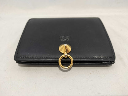 FENDI Leather Studded Folding Wallet Black Wallet