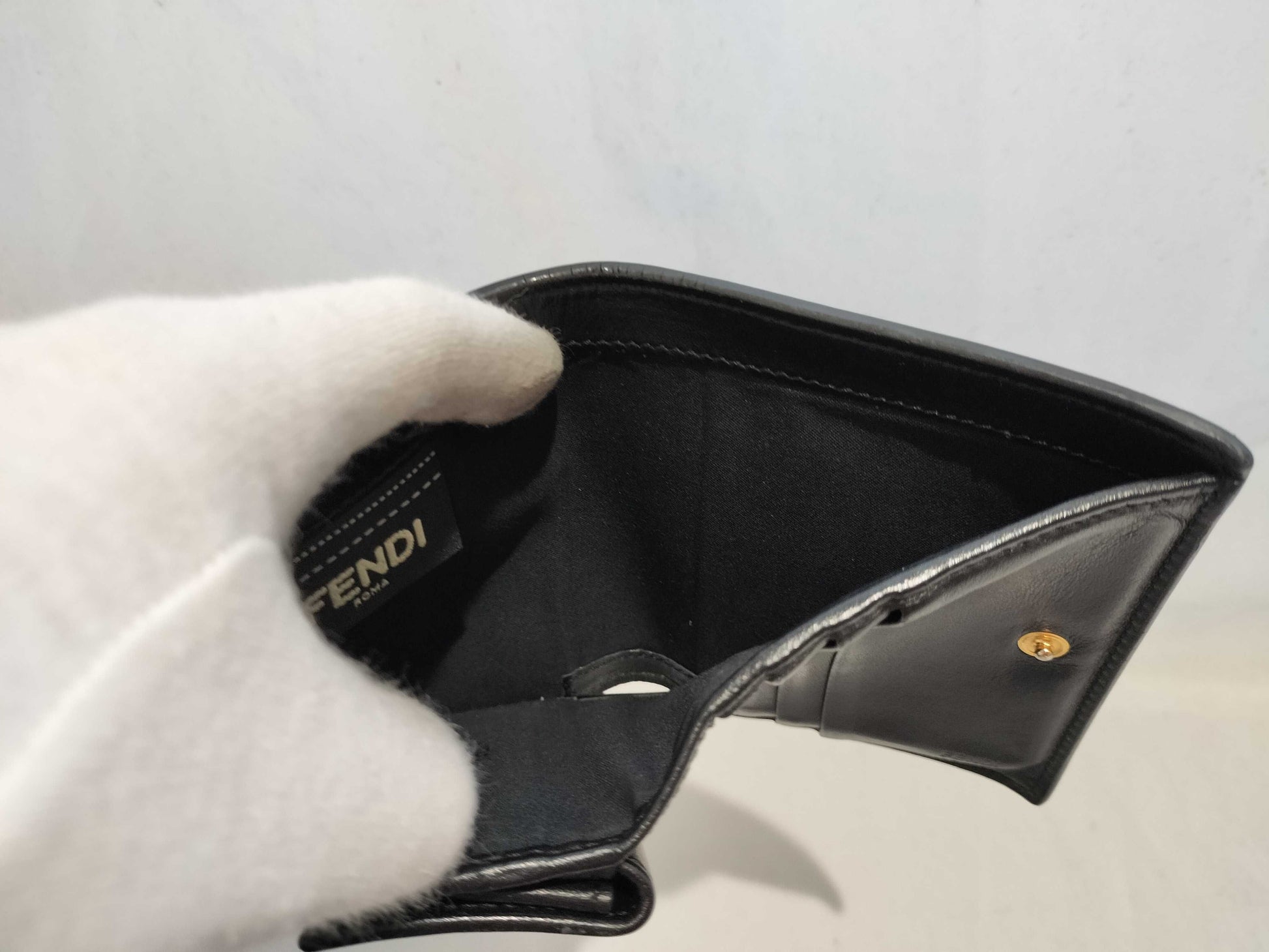 FENDI Leather Studded Folding Wallet Black Wallet