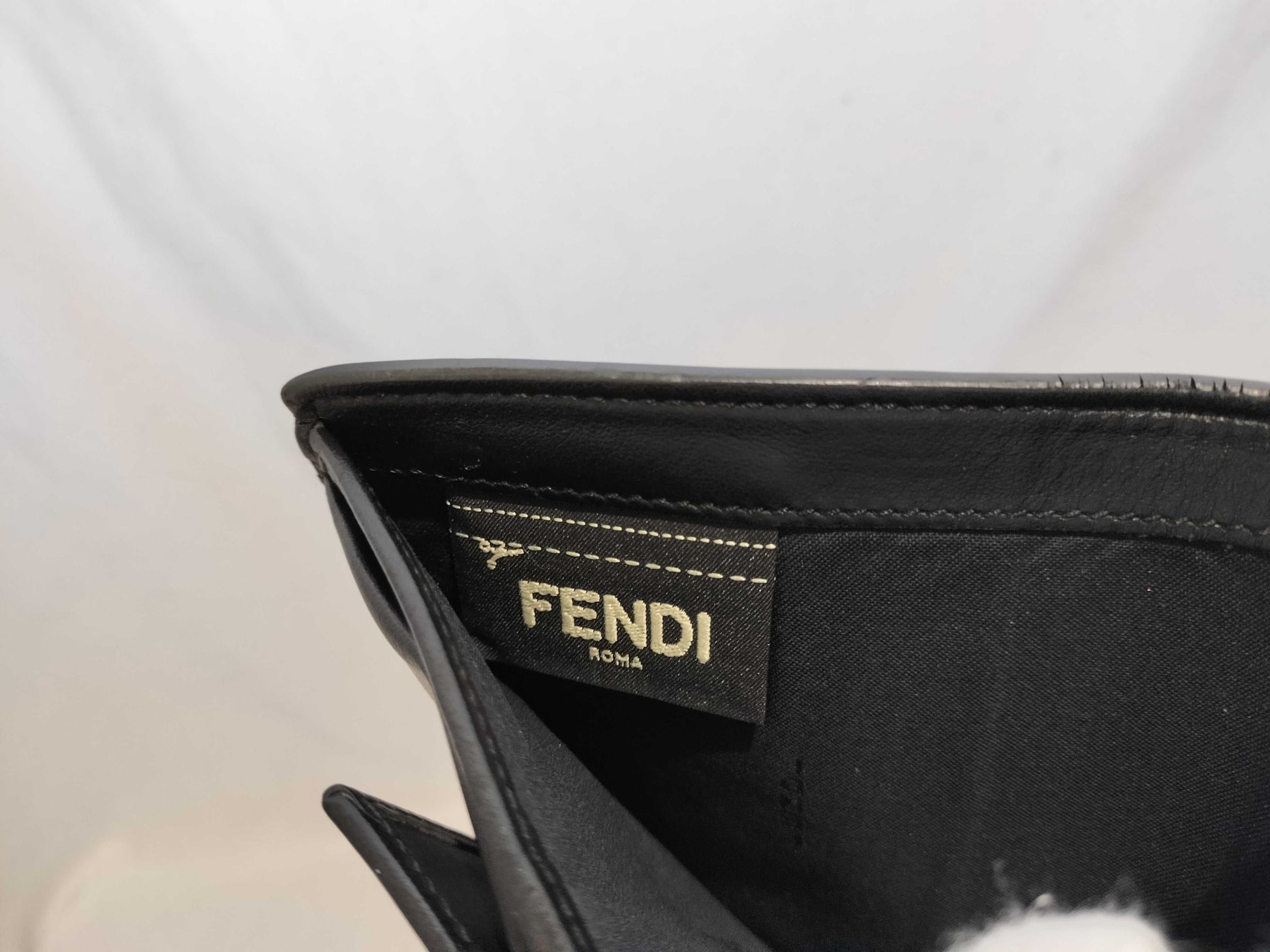 FENDI Leather Studded Folding Wallet Black Wallet