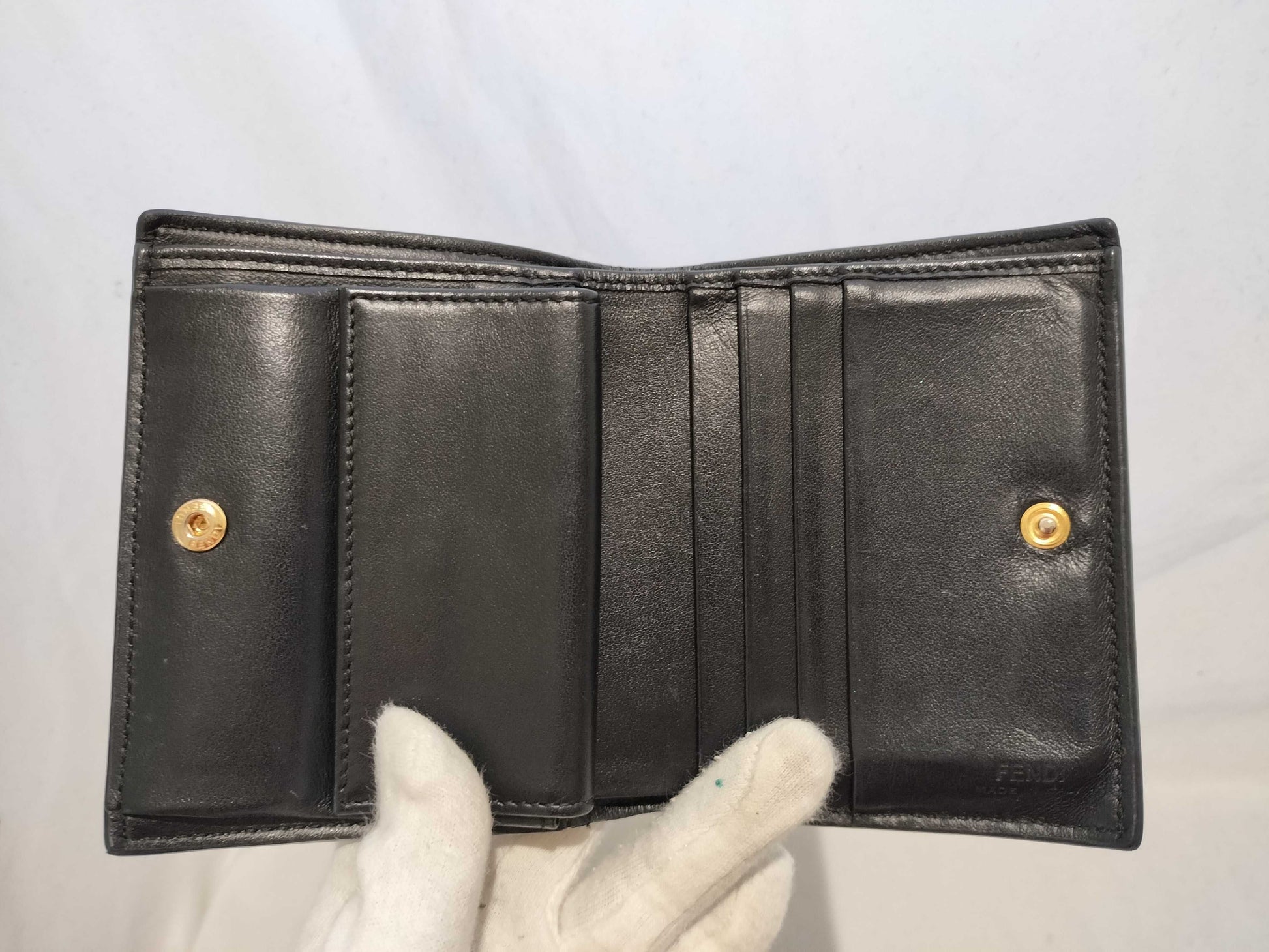 FENDI Leather Studded Folding Wallet Black Wallet