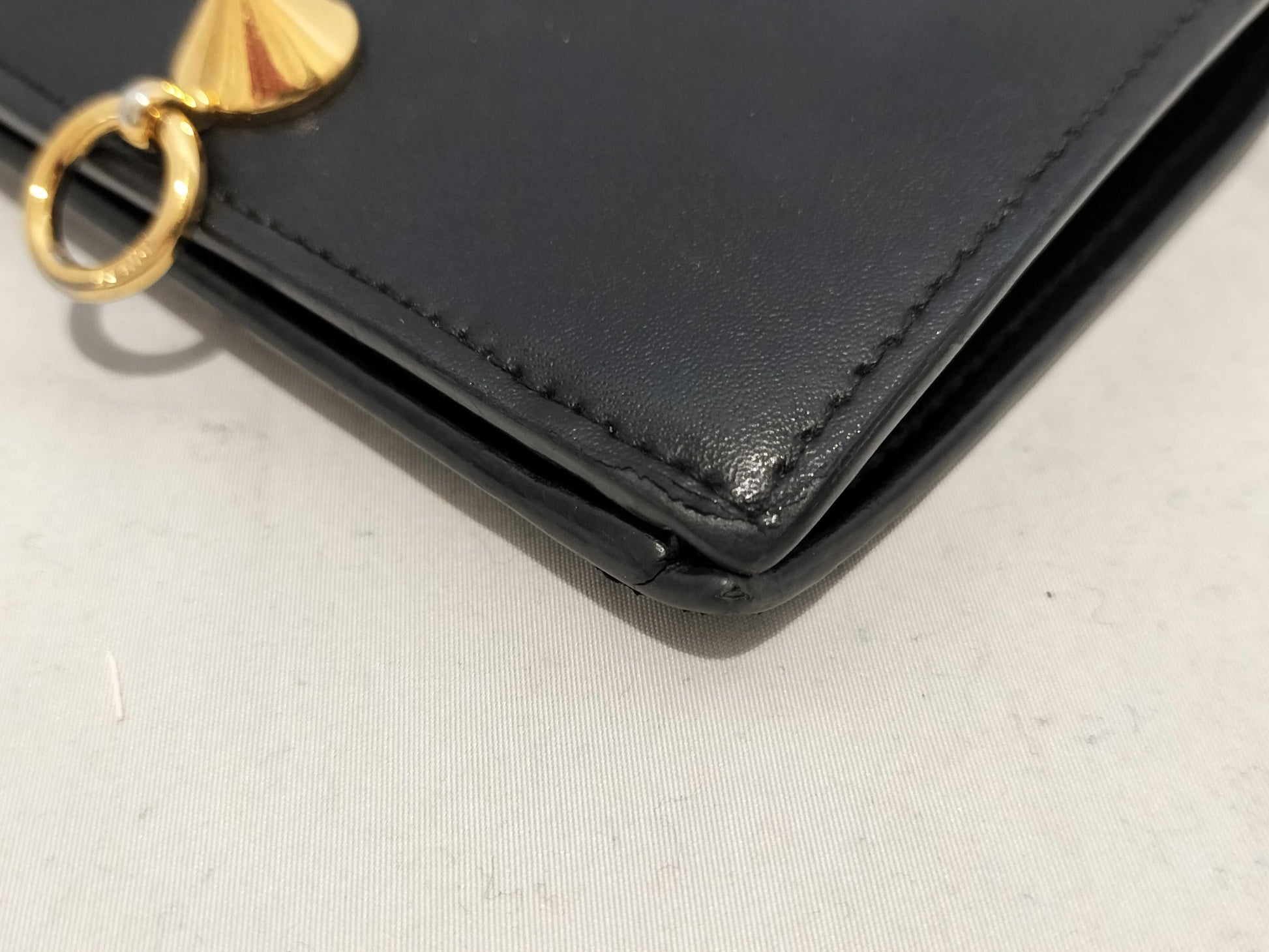 FENDI Leather Studded Folding Wallet Black Wallet