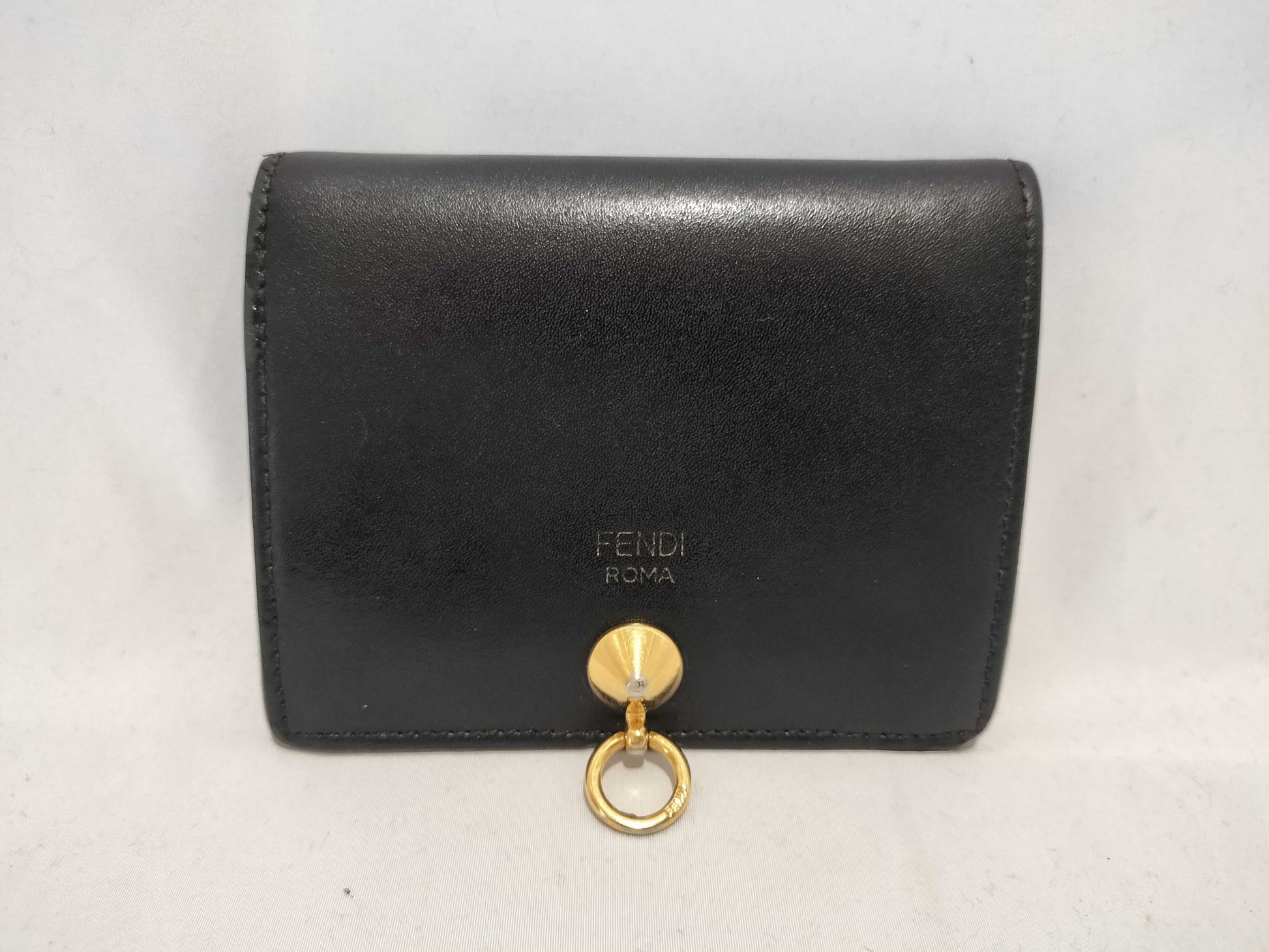 FENDI Leather Studded Folding Wallet Black Wallet