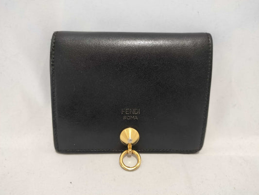 FENDI Leather Studded Folding Wallet Black Wallet