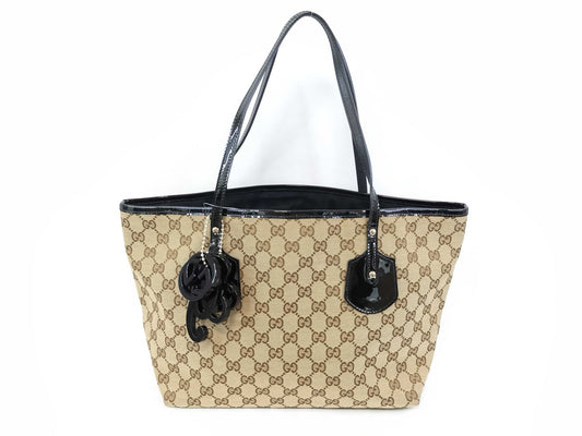 GUCCI GG Canvas 211976 Patent Leather Tote Bag
