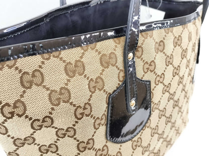 GUCCI GG Canvas 211976 Patent Leather Tote Bag