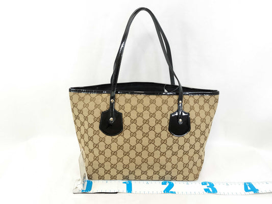 GUCCI GG Canvas 211976 Patent Leather Tote Bag